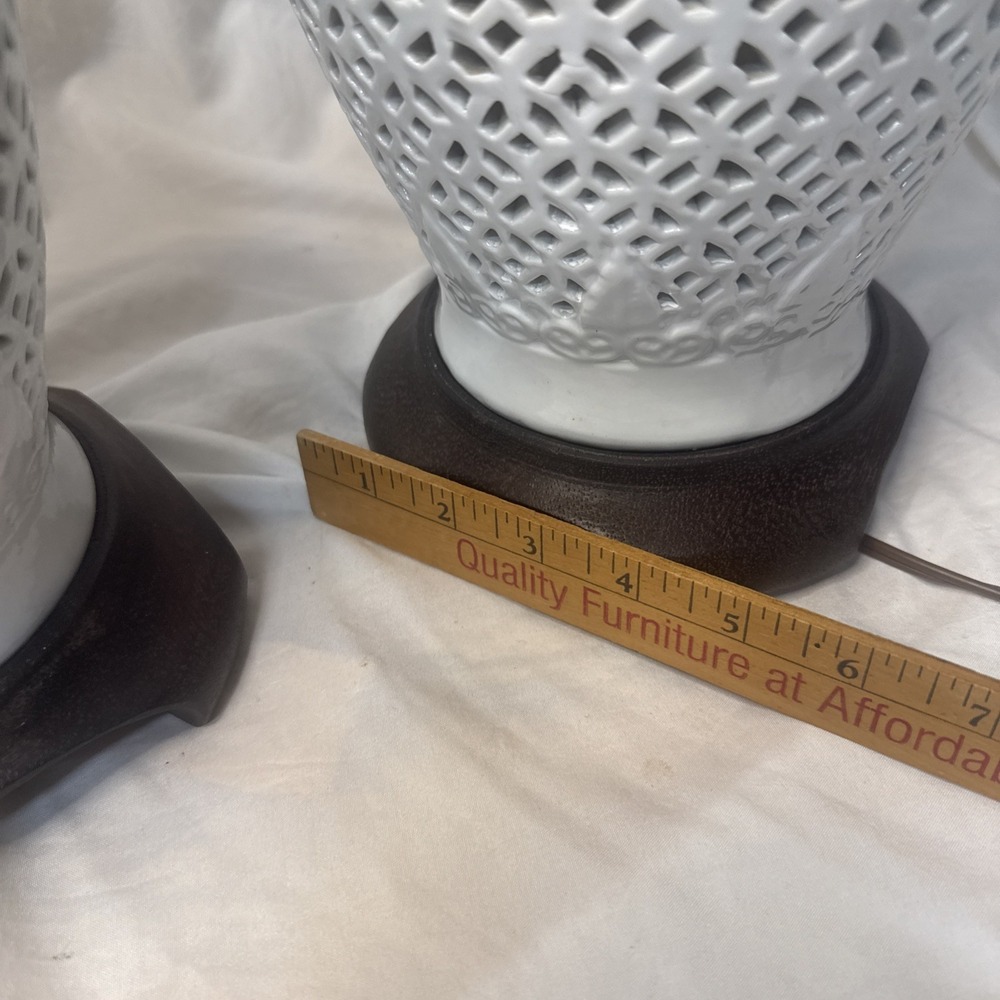 2 VTG Toyo Blanc de Chine Lamp Dual Light MCM Reticulated Ginger Jar Hollywood - Picture 11 of 16